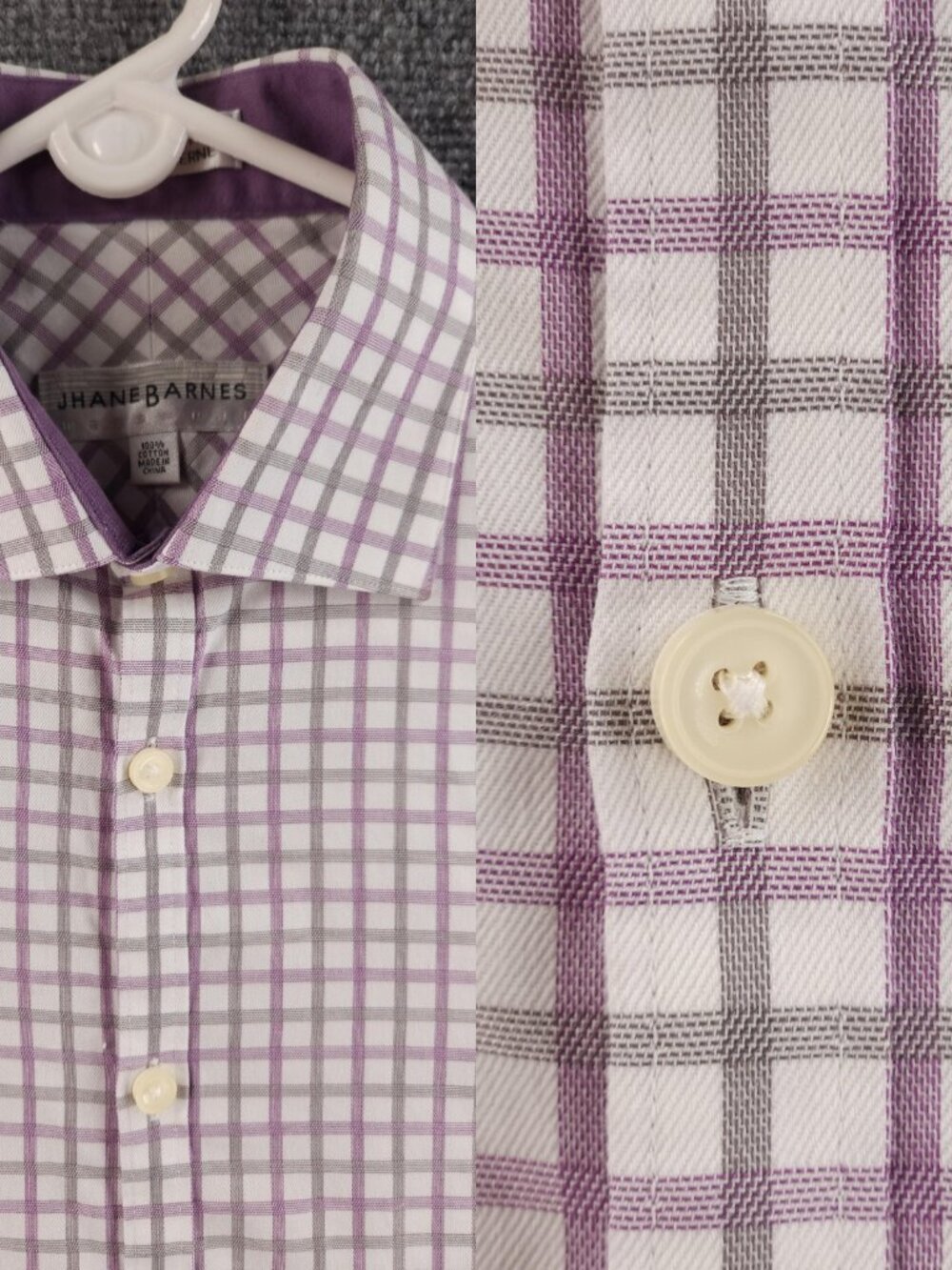 Jhane Barnes Purple Check Long Sleeve Button Up Shirt Men Cotton 15 32/33 Woven